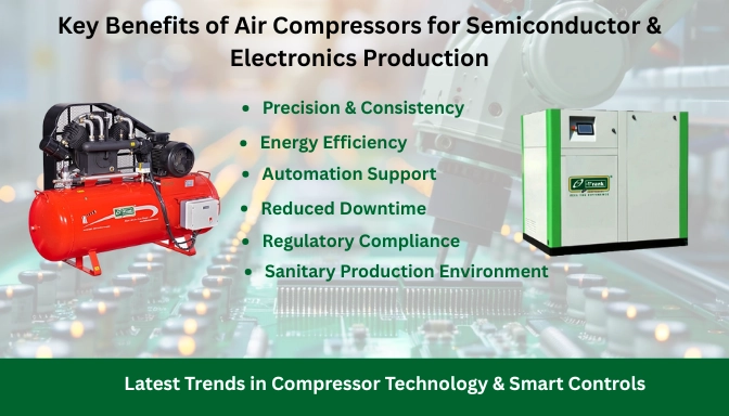 Energy efficient air compressors showing modern industrial units