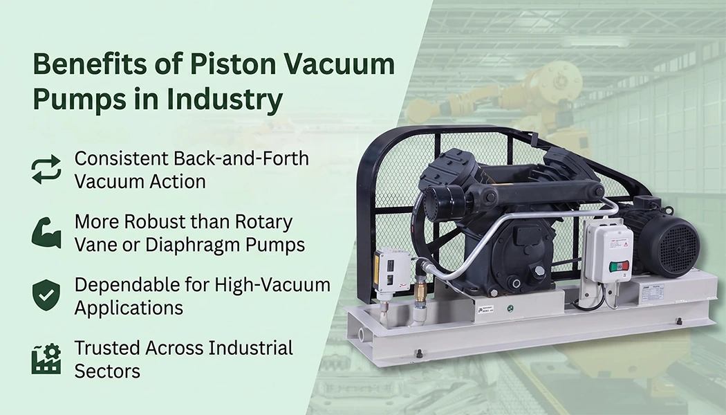 Discover the benefits of piston vacuum pumps across manufacturing, pharma, robotics, and more.