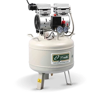 Silent, oil-free dental air compressor ensuring clean, dry air for dental chairs and clinical equipment