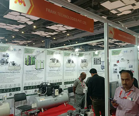 Frank Compressors Business Exhibition - Frank Technologies stall with visitors and compressors
