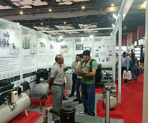 Frank Compressors Industrial Exhibition - stall with compressor posters and tank units
