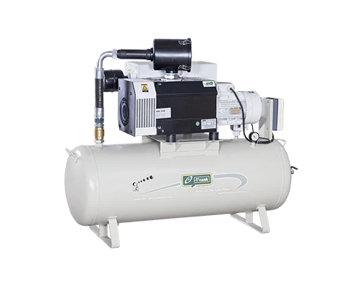 Frank Rovac single stage rotary vane vacuum pump with motor, built for continuous operation
