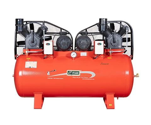 Frank Smart 75T-100T tandem reciprocating air compressor with twin pump units on a receiver
