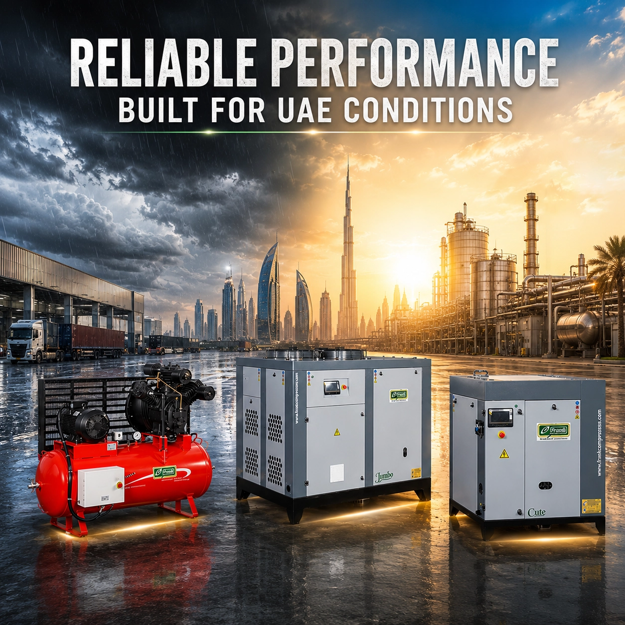 Frank Compressors supports industrial operations across UAE extreme climate and coastal humidity
