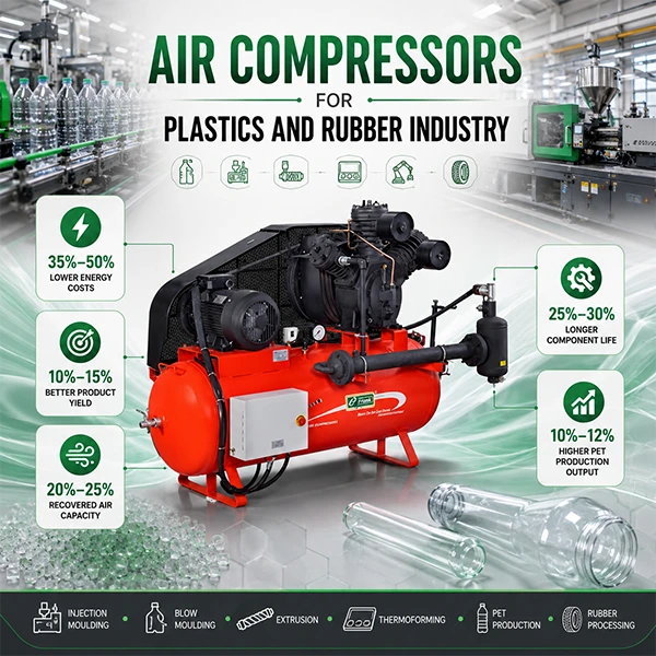 Frank Compressors supplies high pressure and oil free compressed air systems for plastic and rubber manufacturing plants in India